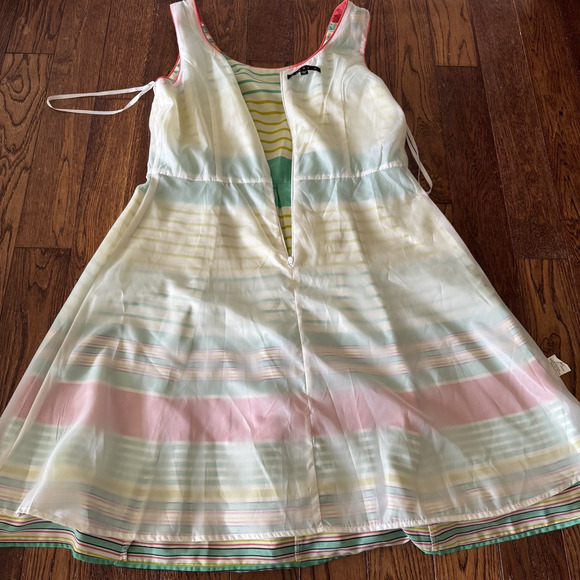 New Tiana B. Womens Dress 14 A Line Yellow Green Stripes Fit & Flare Lined Belt - Picture 12 of 15